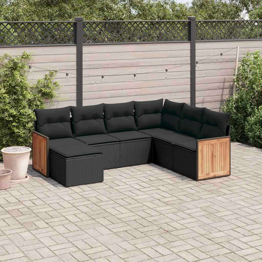 sofasæt til haven 7 dele med hynder polyrattan sort