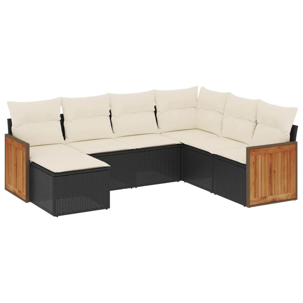 sofasæt til haven 7 dele med hynder polyrattan sort