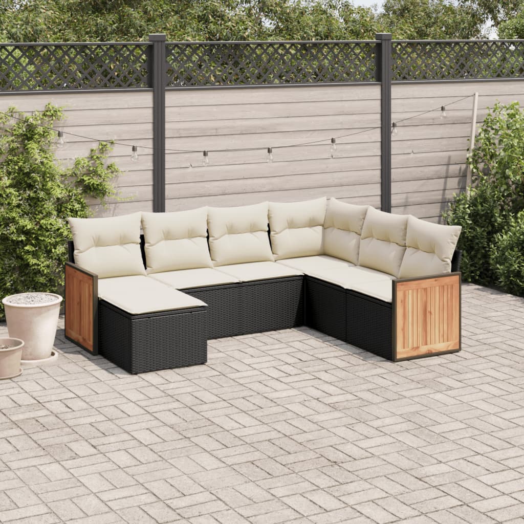 sofasæt til haven 7 dele med hynder polyrattan sort