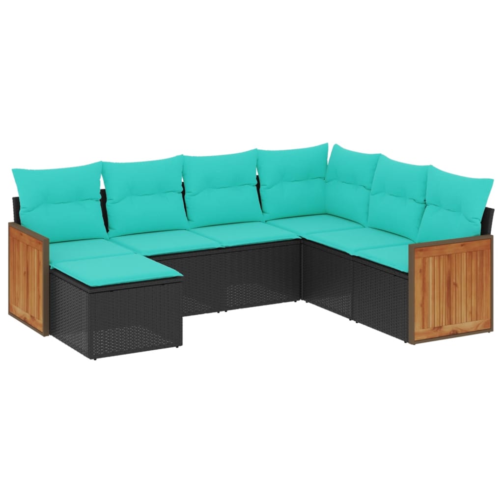 havesofasæt med 7 hynder sort polyrattan