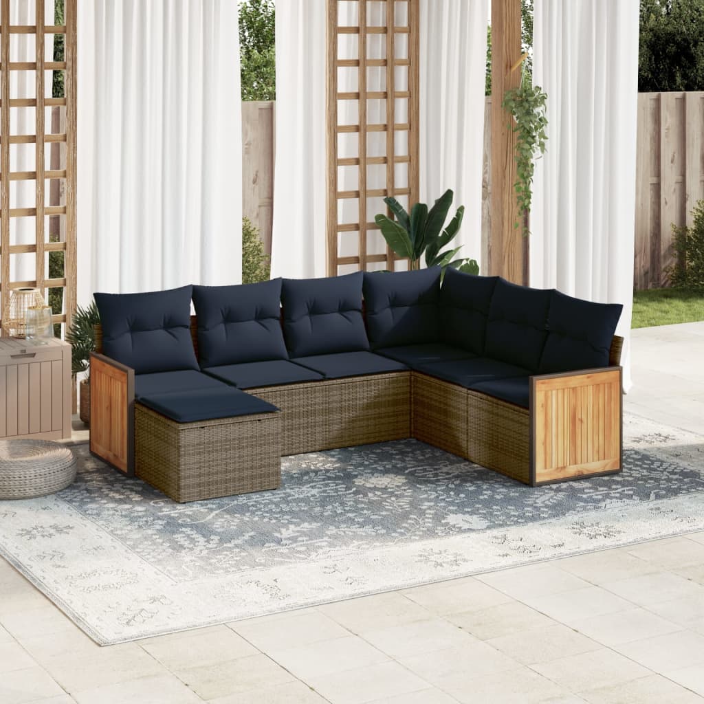 havesofasæt med 7 dele og hynder grå polyrattan