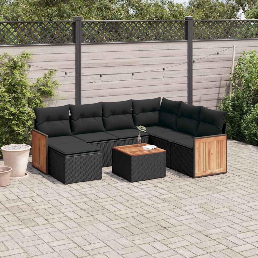 sofasæt til haven 8 dele med hynder polyrattan sort