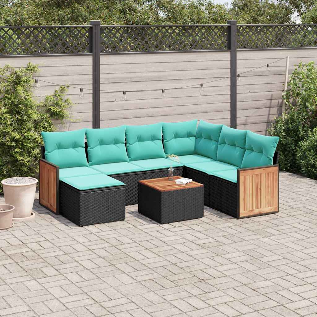 8-delt havesofasæt med hynder sort polyrattan