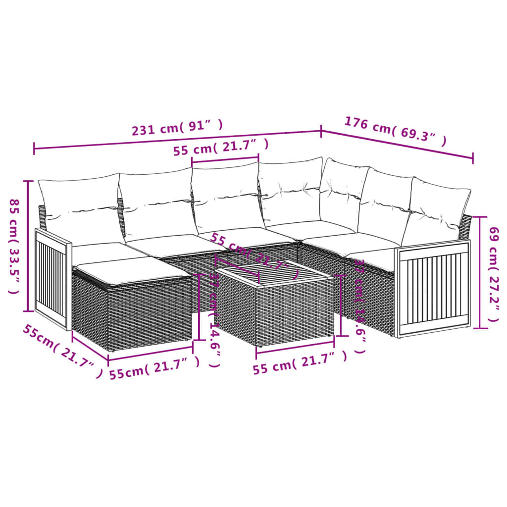 sofasæt til haven 8 dele med hynder polyrattan beige