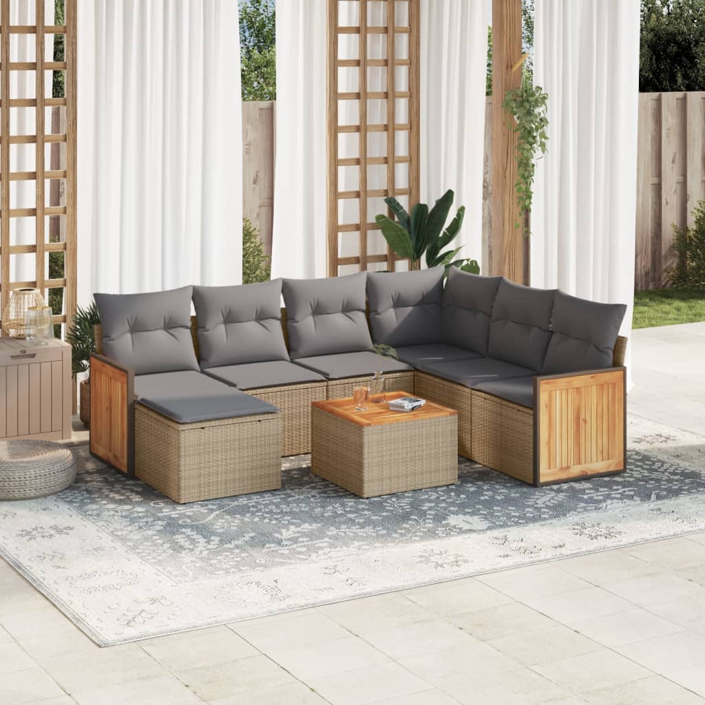 sofasæt til haven 8 dele med hynder polyrattan beige