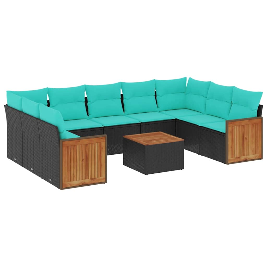havesofasæt med 10 hynder sort polyrattan