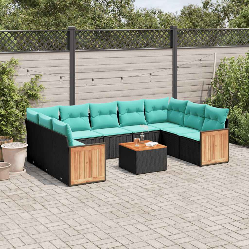 havesofasæt med 10 hynder sort polyrattan