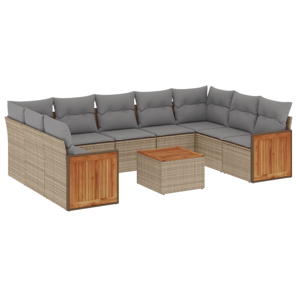 sofasæt til haven 10 dele med hynder polyrattan beige