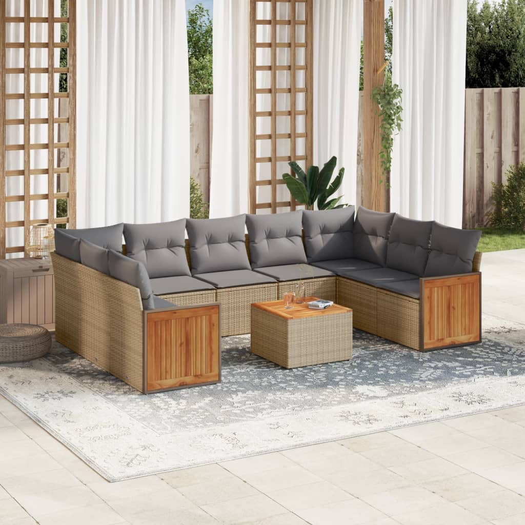 sofasæt til haven 10 dele med hynder polyrattan beige