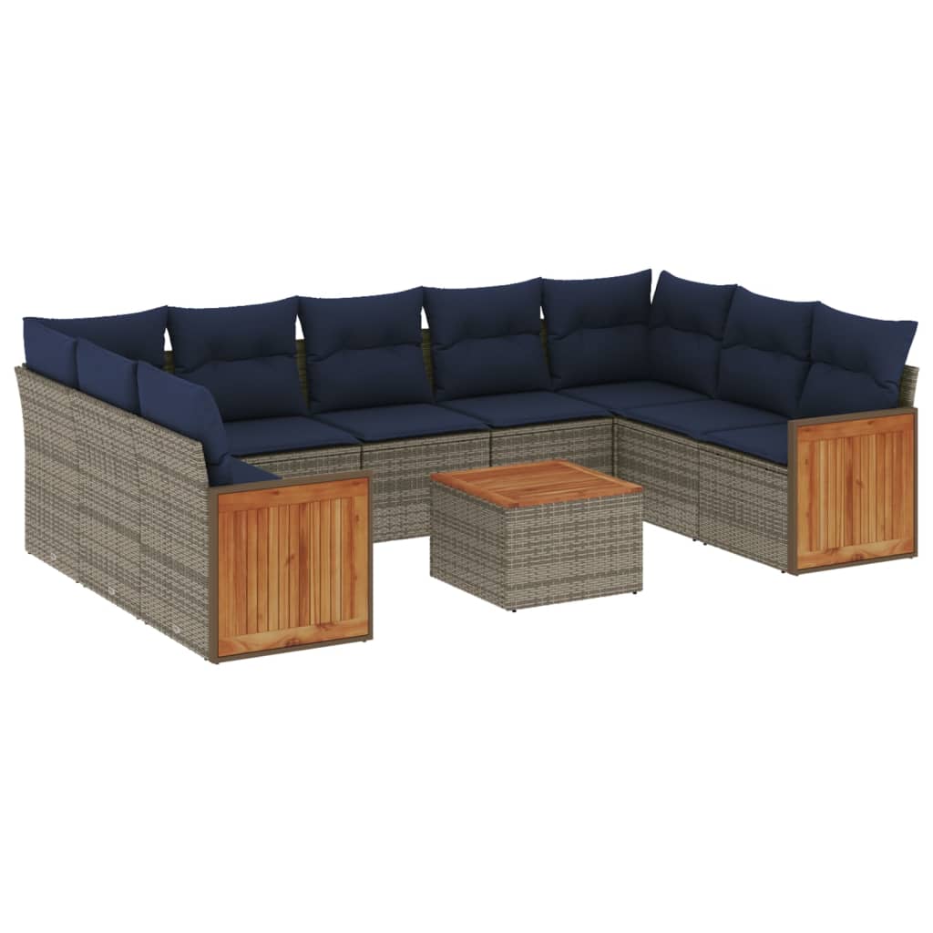 havesofasæt med 10 dele og hynder grå polyrattan