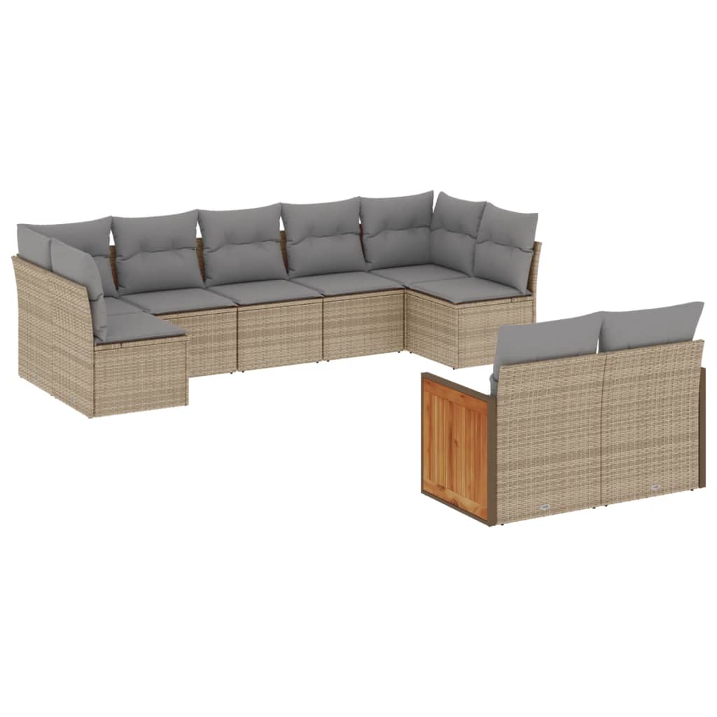 sofasæt til haven 9 dele med hynder polyrattan beige