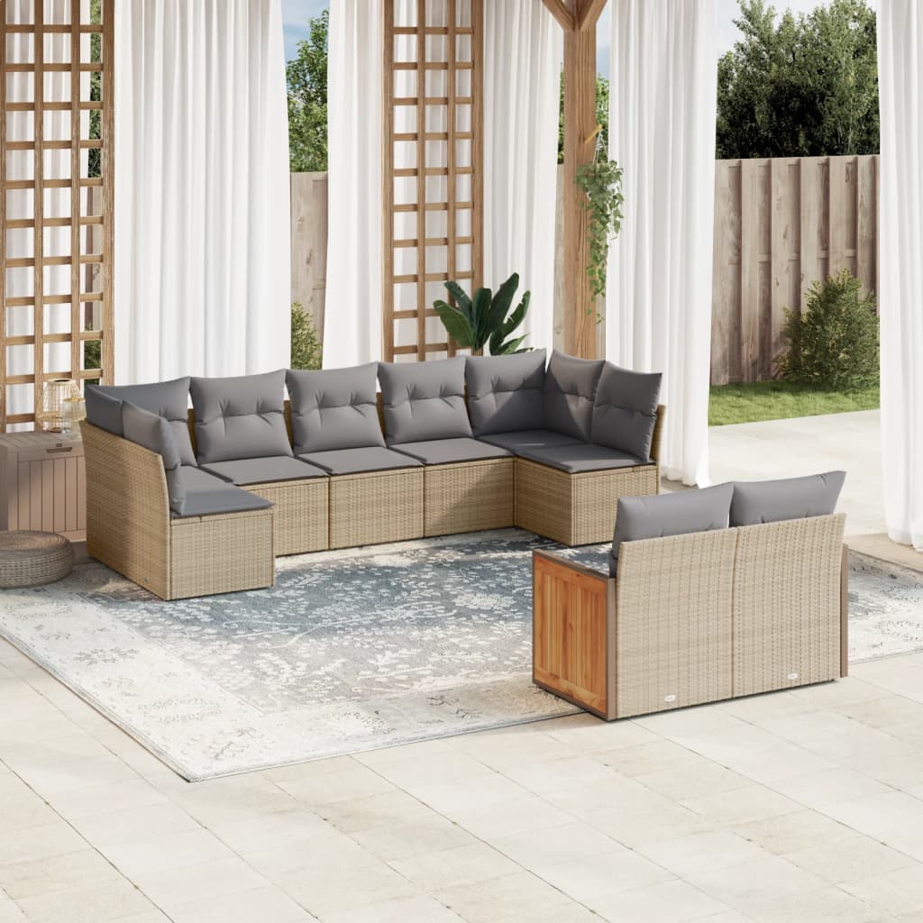 sofasæt til haven 9 dele med hynder polyrattan beige