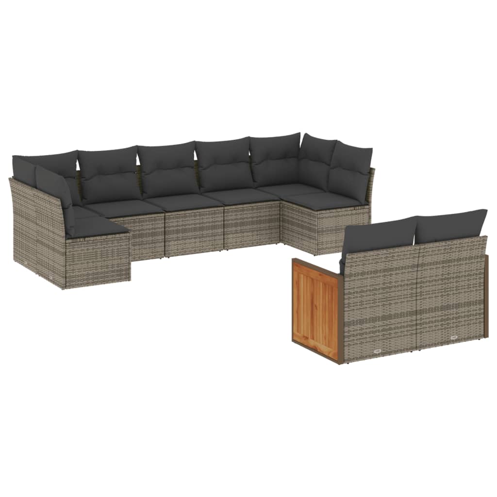 sofasæt til haven 9 dele med hynder polyrattan grå