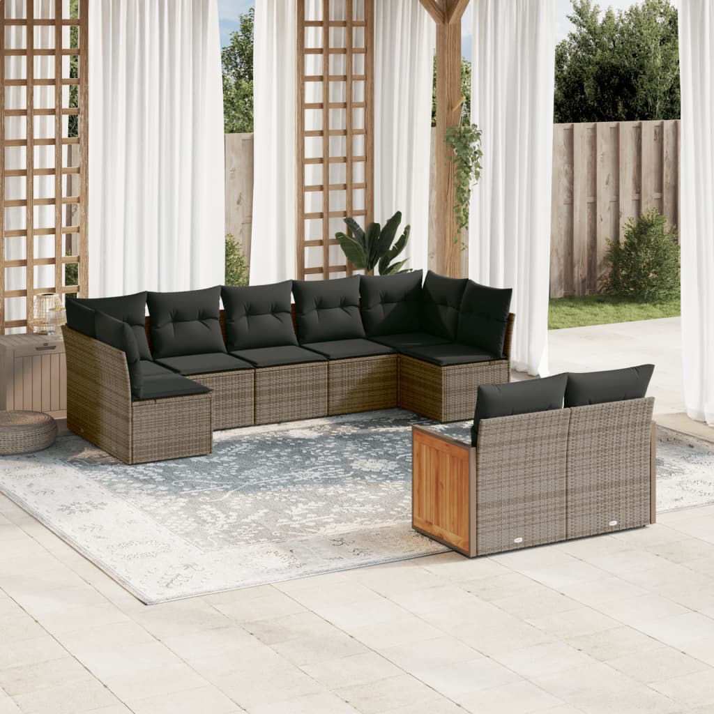 sofasæt til haven 9 dele med hynder polyrattan grå