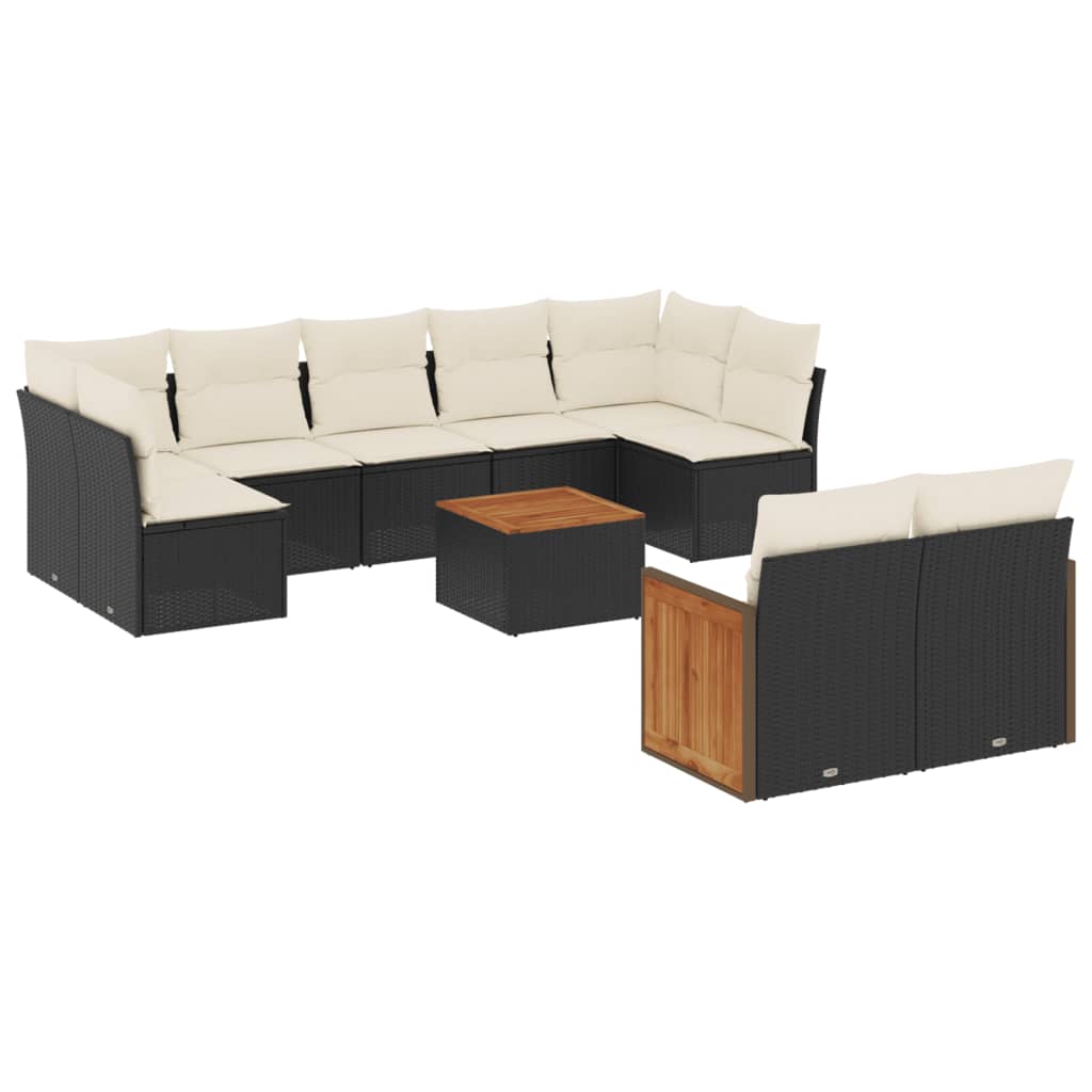 sofasæt til haven 10 dele med hynder polyrattan sort