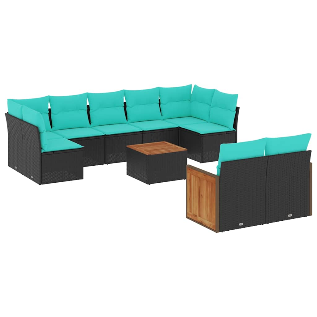 havesofasæt med 10 hynder sort polyrattan