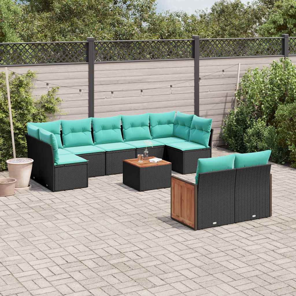 havesofasæt med 10 hynder sort polyrattan