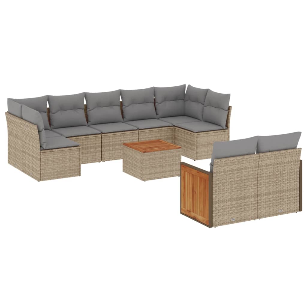 sofasæt til haven 10 dele med hynder polyrattan beige