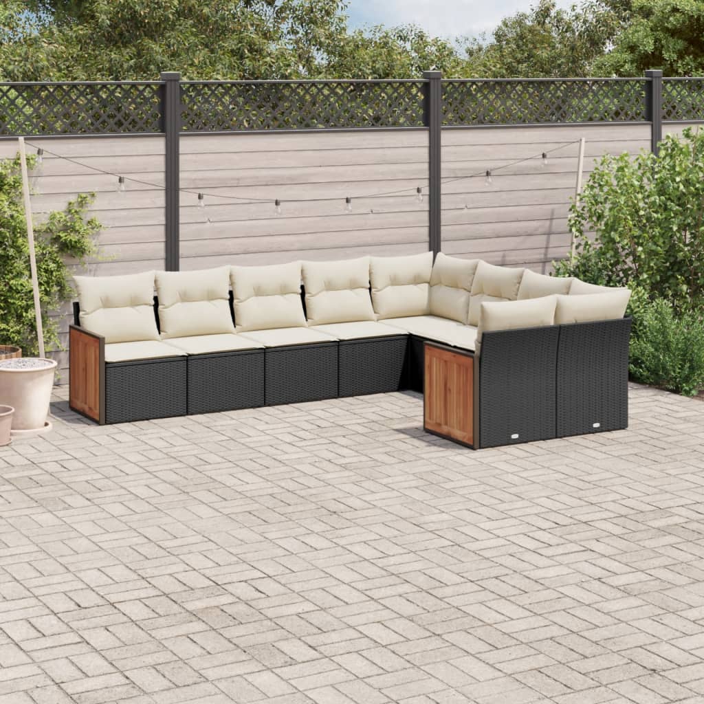 sofasæt til haven 9 dele med hynder polyrattan sort