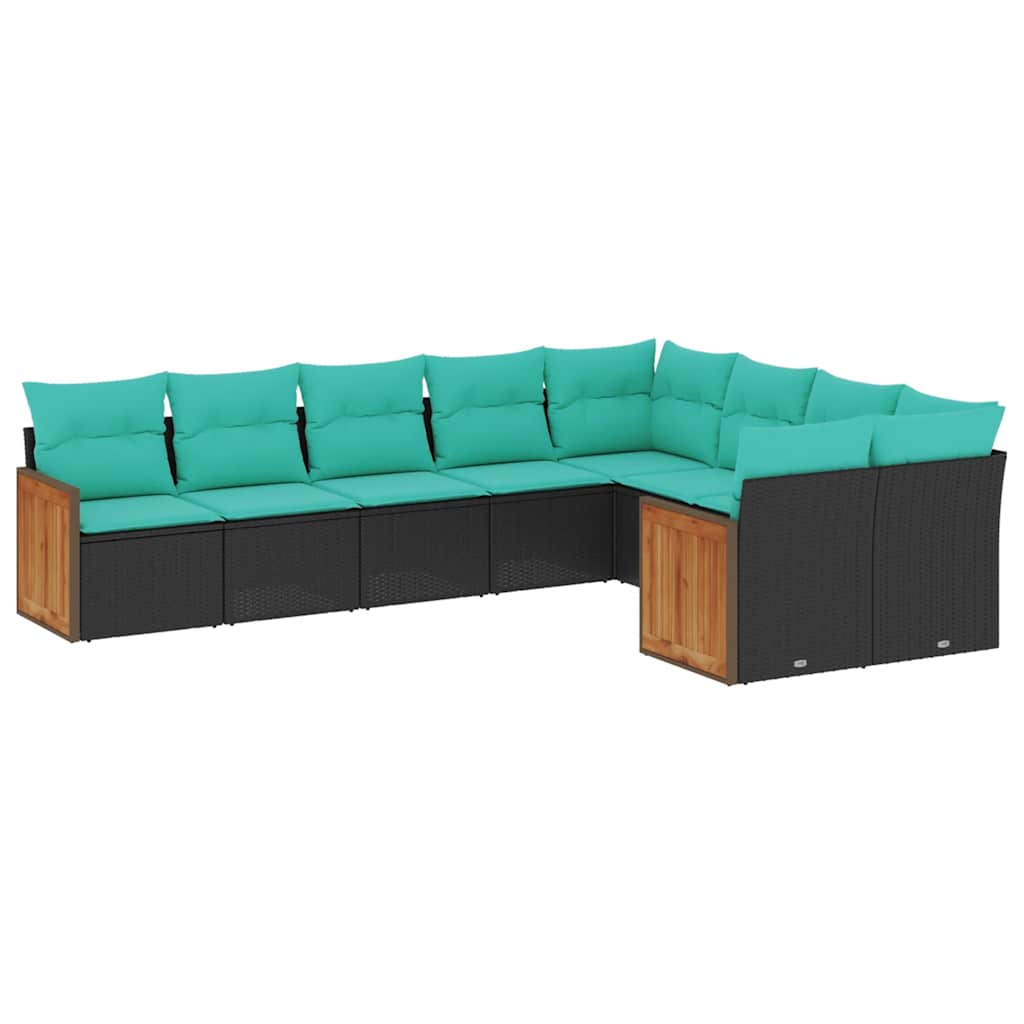 havesofasæt med 9 dele og hynder sort polyrattan