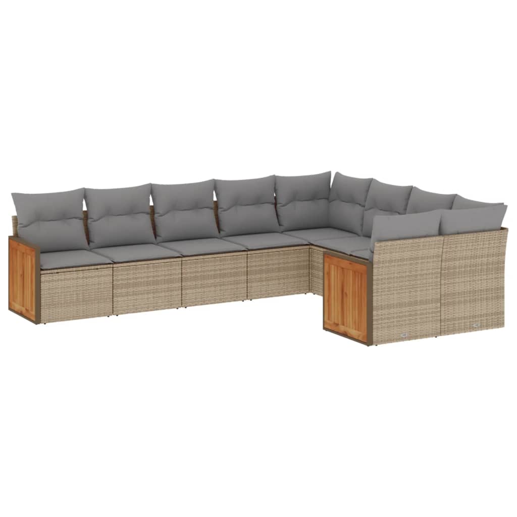 sofasæt til haven 9 dele med hynder polyrattan beige