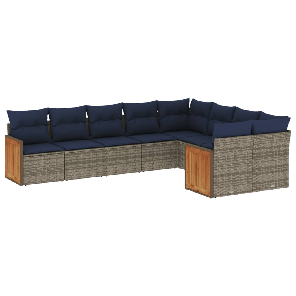havesofasæt med 9 dele og hynder grå polyrattan