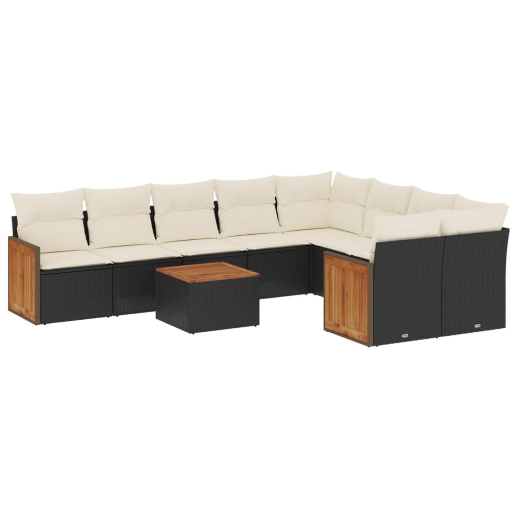 sofasæt til haven 10 dele med hynder polyrattan sort