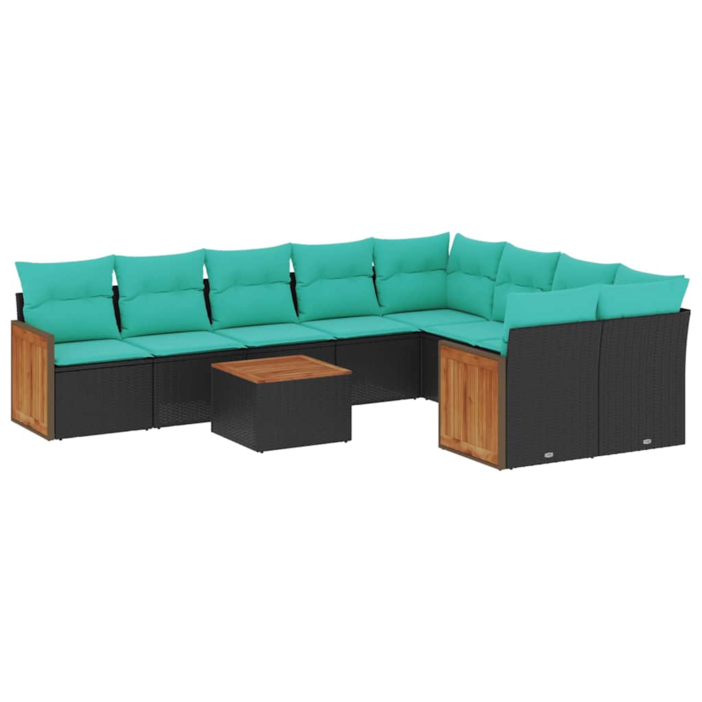 havesofasæt med 10 hynder sort polyrattan