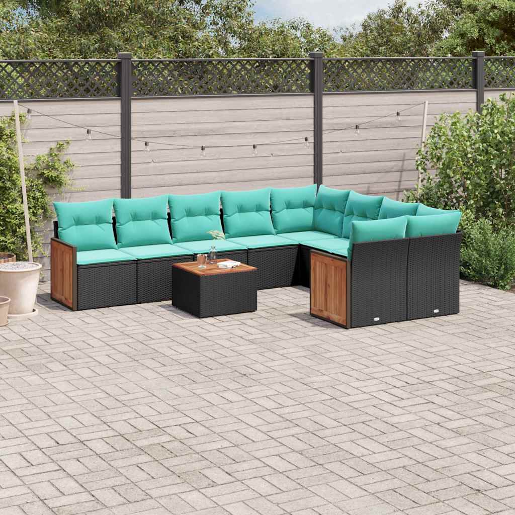 havesofasæt med 10 hynder sort polyrattan