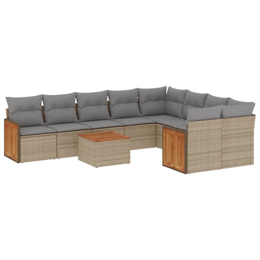sofasæt til haven 10 dele med hynder polyrattan beige
