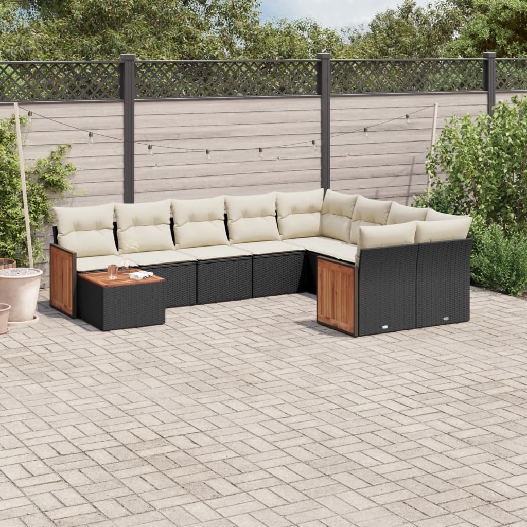 sofasæt til haven 10 dele med hynder polyrattan sort
