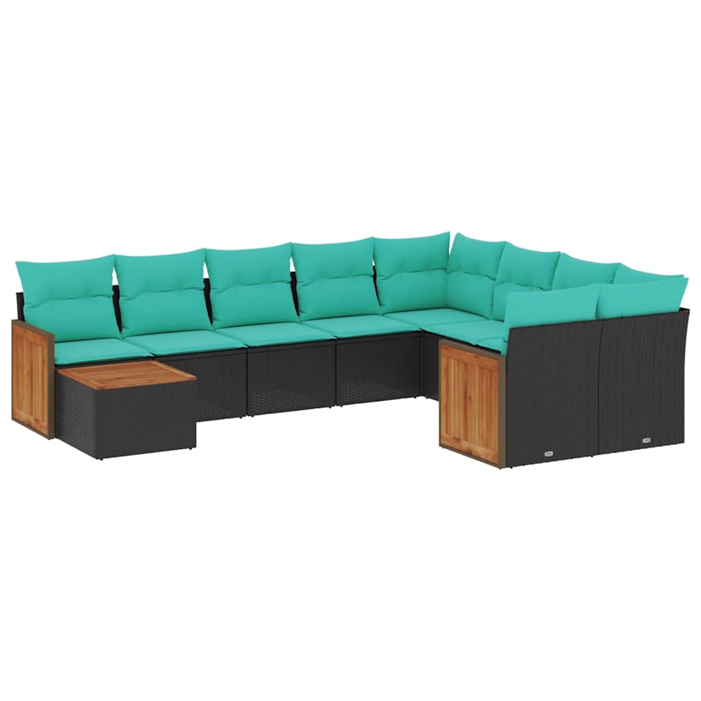 havesofasæt med 10 hynder sort polyrattan