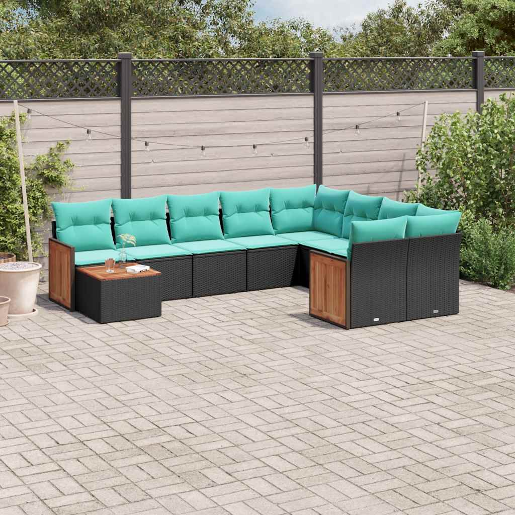 havesofasæt med 10 hynder sort polyrattan