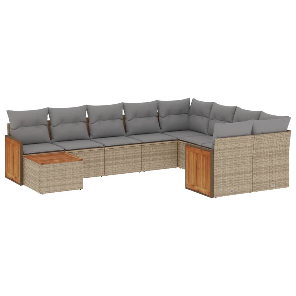 sofasæt til haven 10 dele med hynder polyrattan beige