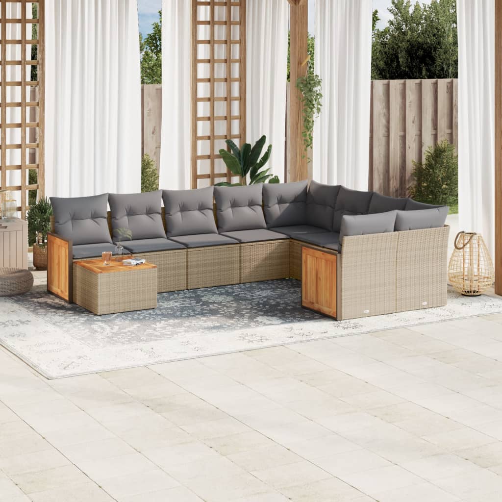 sofasæt til haven 10 dele med hynder polyrattan beige