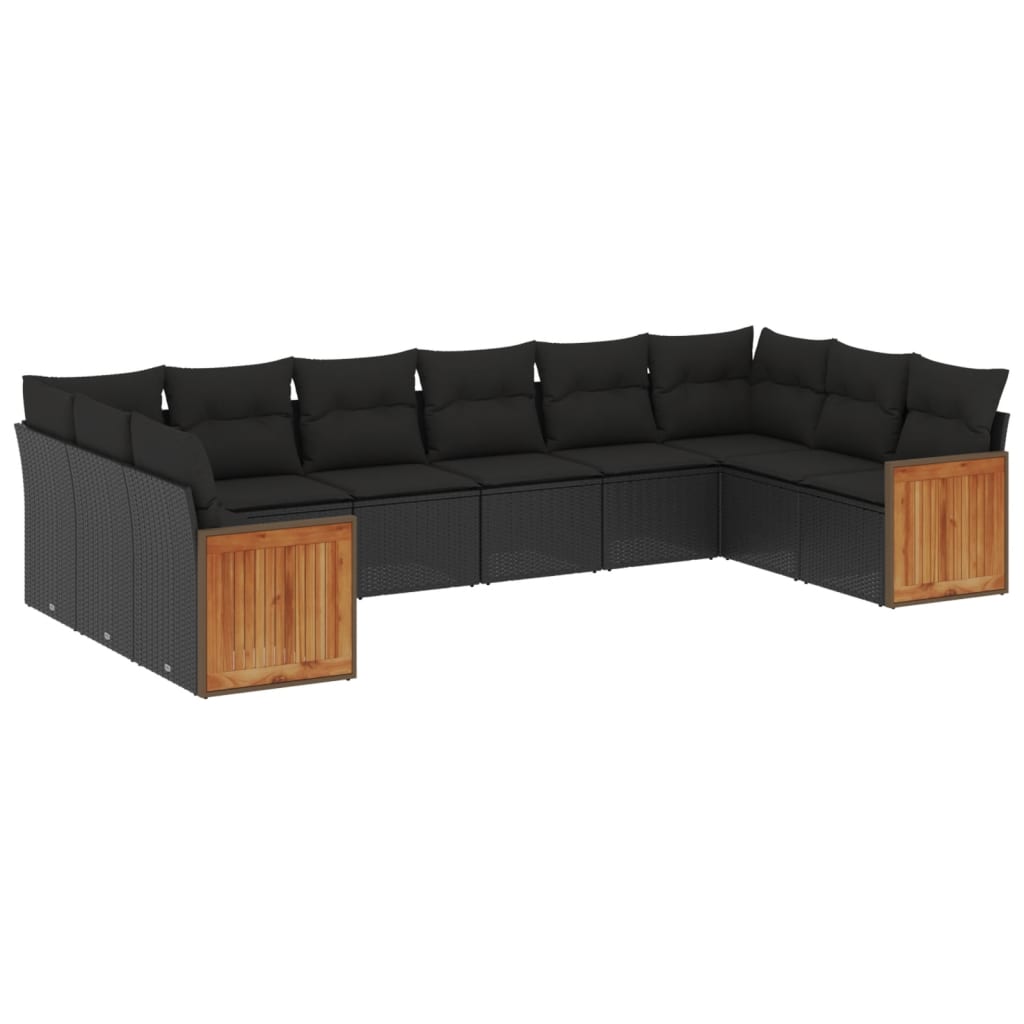 sofasæt til haven 10 dele med hynder polyrattan sort