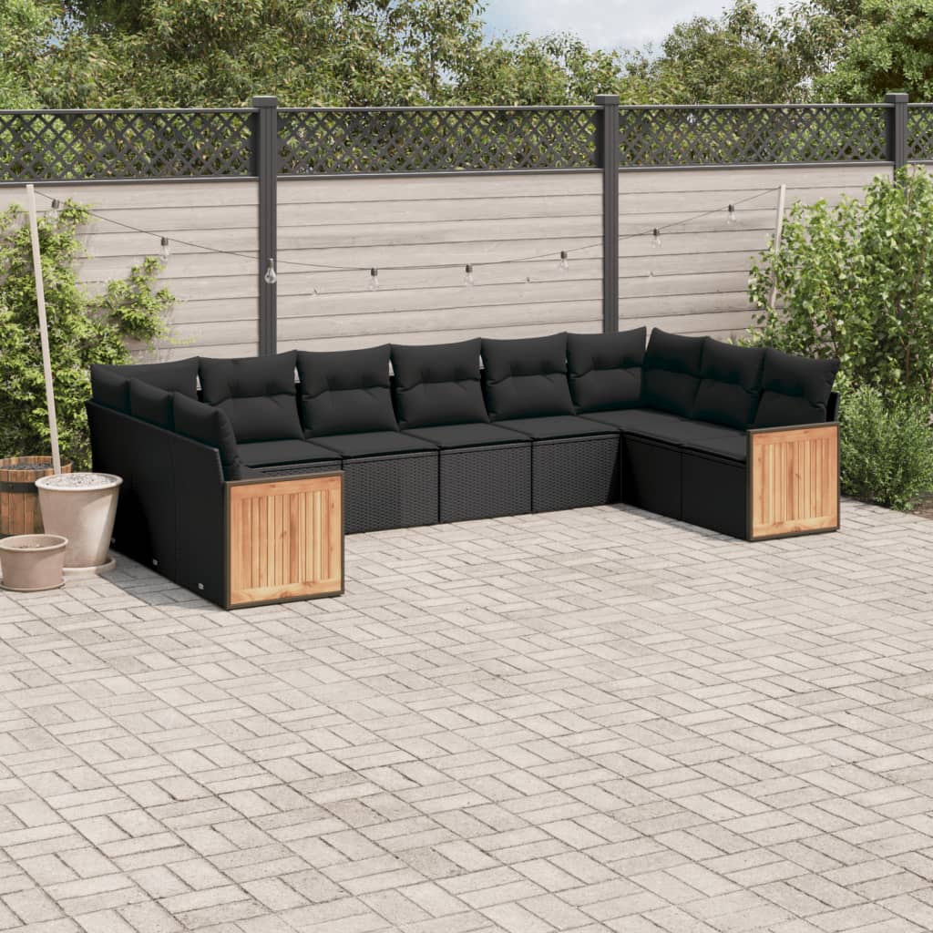 sofasæt til haven 10 dele med hynder polyrattan sort