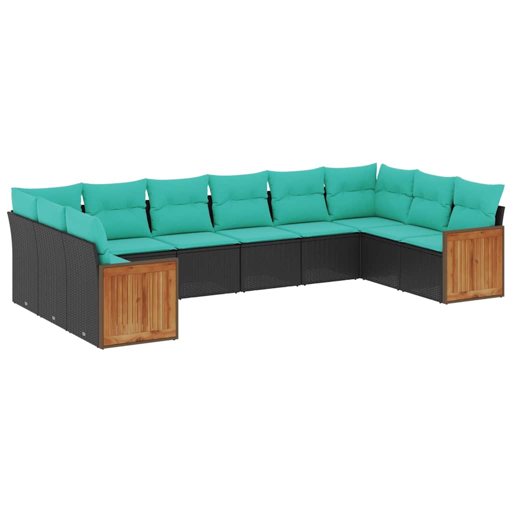 havesofasæt med 10 hynder sort polyrattan