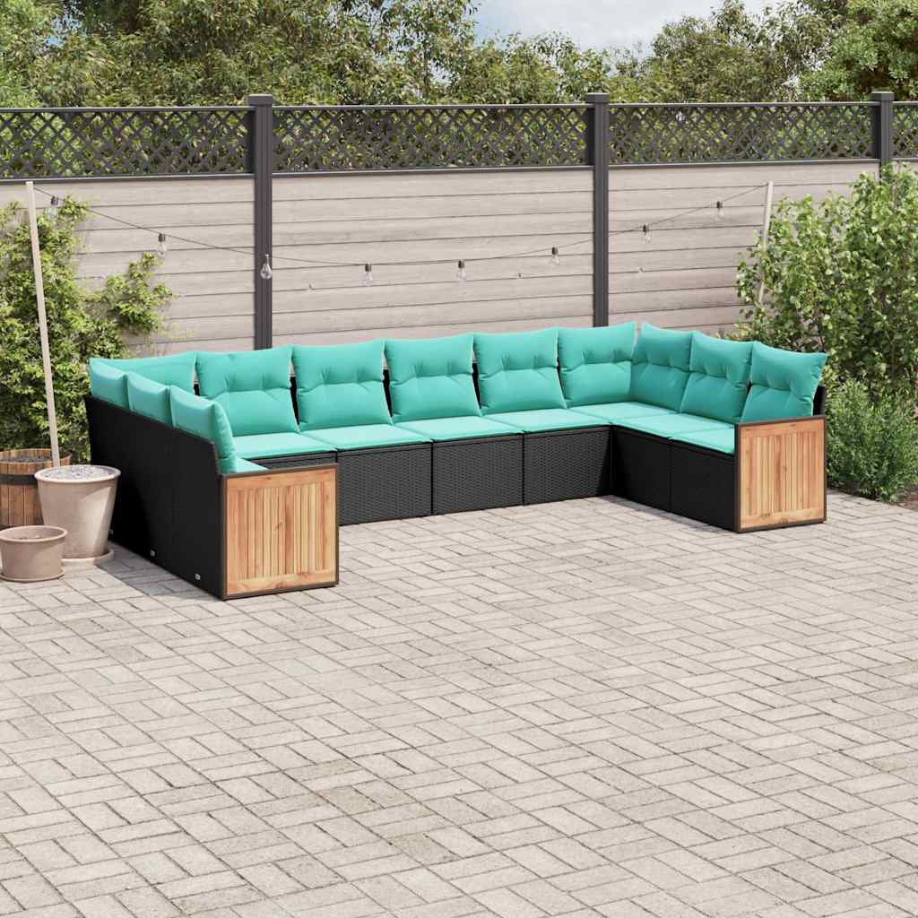 havesofasæt med 10 hynder sort polyrattan