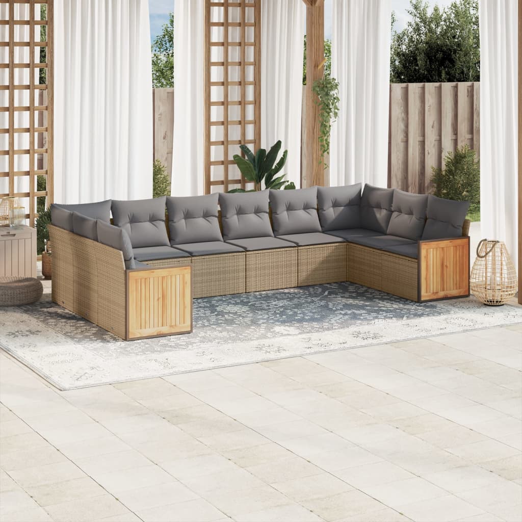 sofasæt til haven 10 dele med hynder polyrattan beige