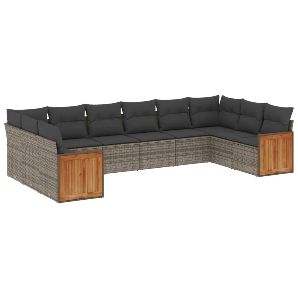 sofasæt til haven 10 dele med hynder polyrattan grå