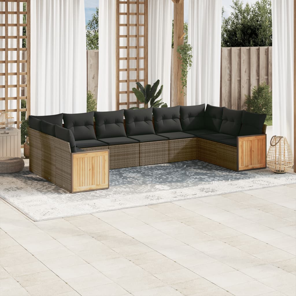 sofasæt til haven 10 dele med hynder polyrattan grå