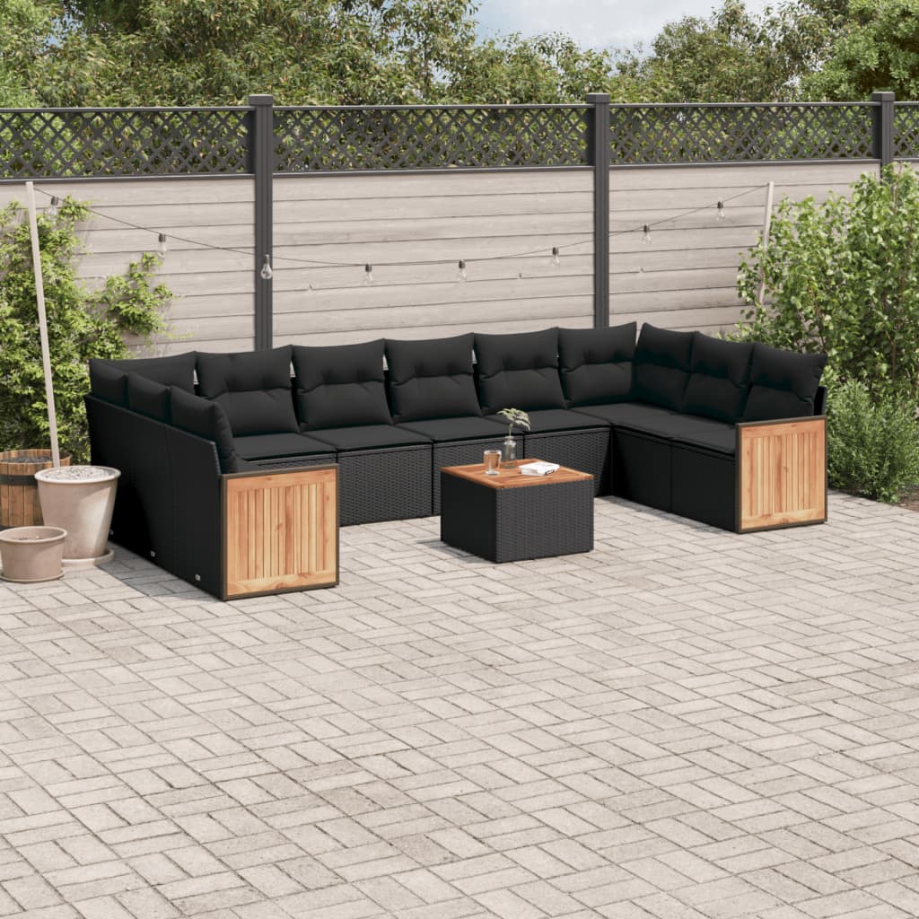 sofasæt til haven 11 dele med hynder polyrattan sort