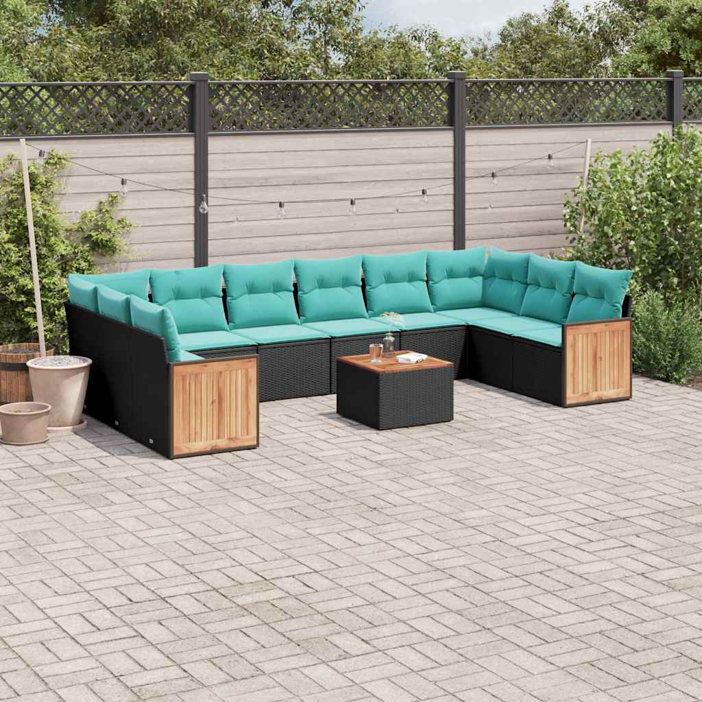 11-delt havesofasæt med hynder sort polyrattan