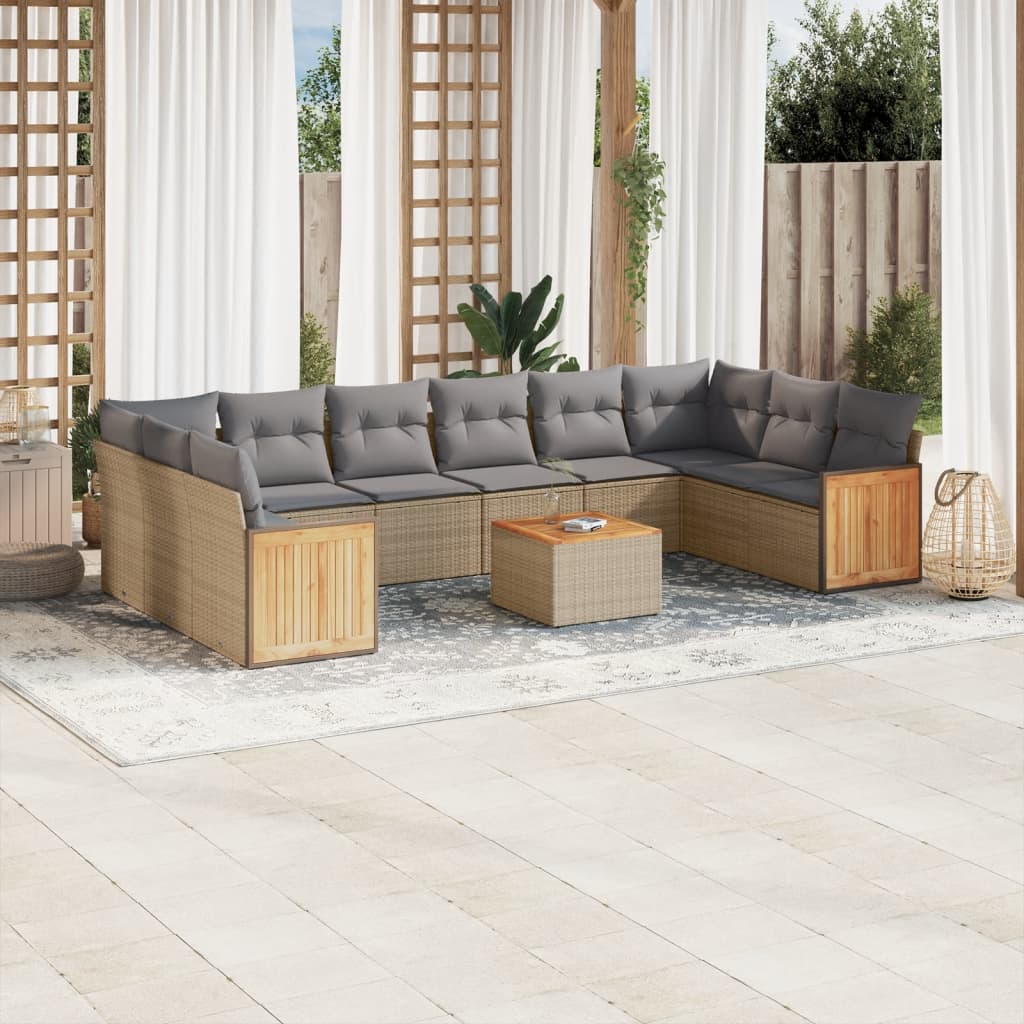 sofasæt til haven 11 dele med hynder polyrattan beige