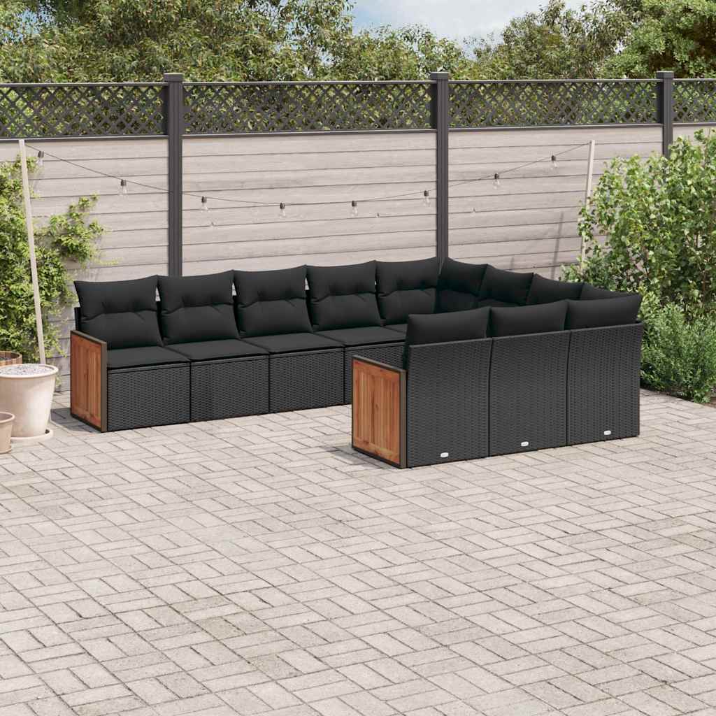 sofasæt til haven 10 dele med hynder polyrattan sort