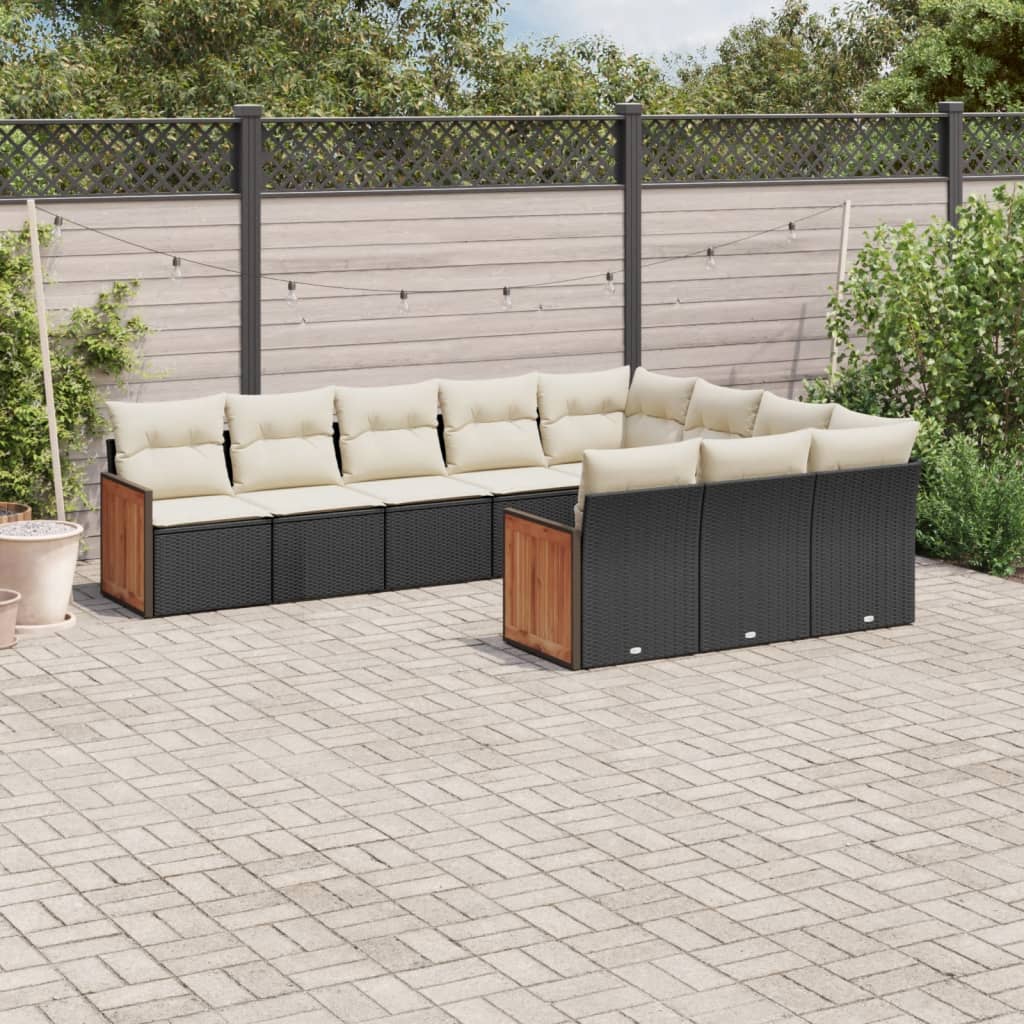 sofasæt til haven 10 dele med hynder polyrattan sort