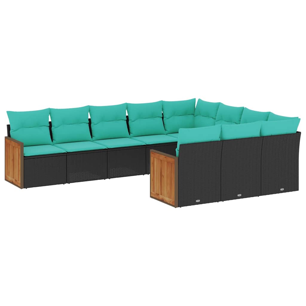 havesofasæt med 10 hynder sort polyrattan