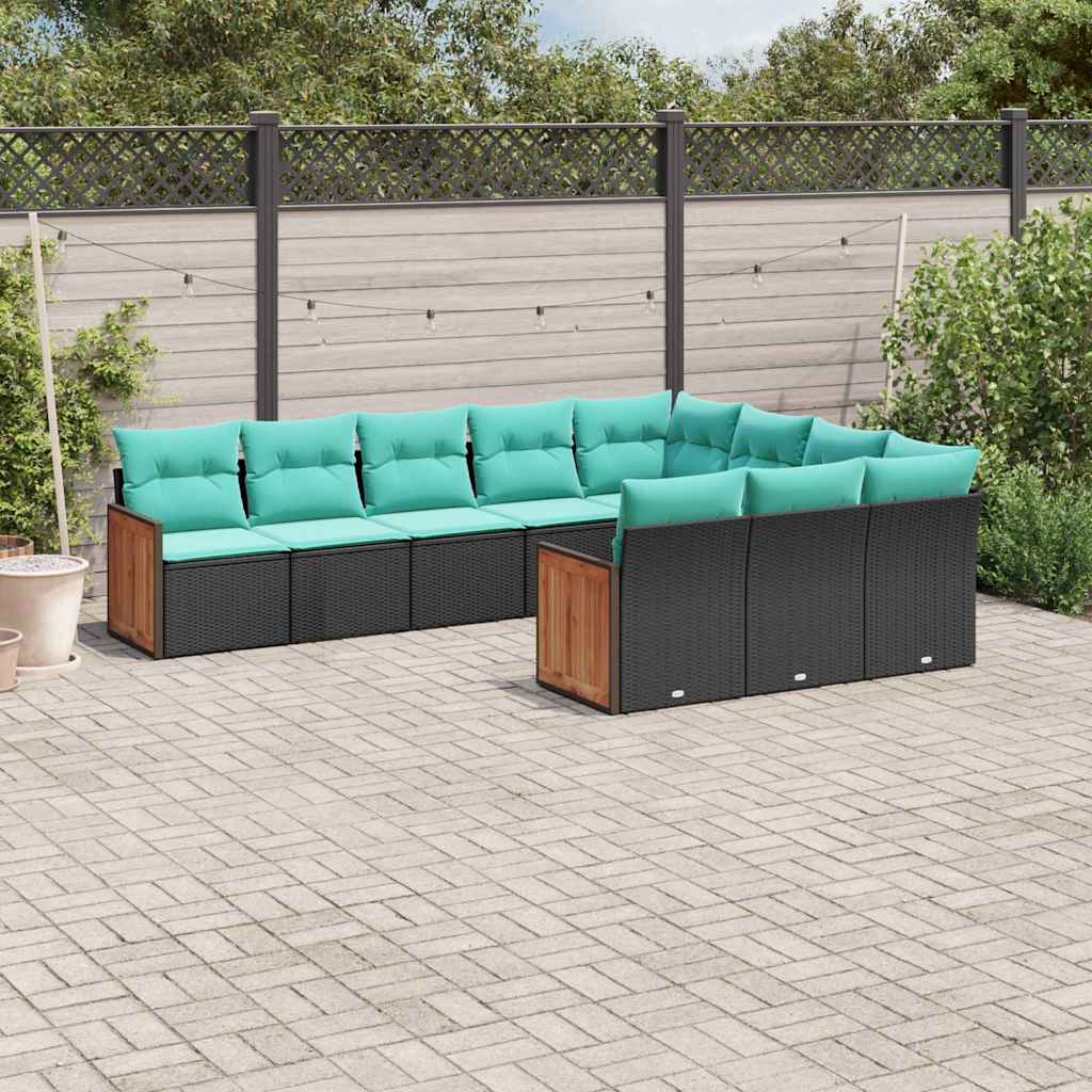 havesofasæt med 10 hynder sort polyrattan