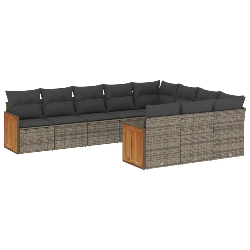 sofasæt til haven 10 dele med hynder polyrattan grå